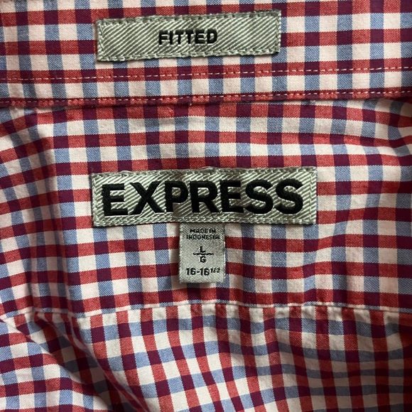 Express Men's Red/Pink/Blue Checkered Shirt. Size Large - Picture 6 of 6